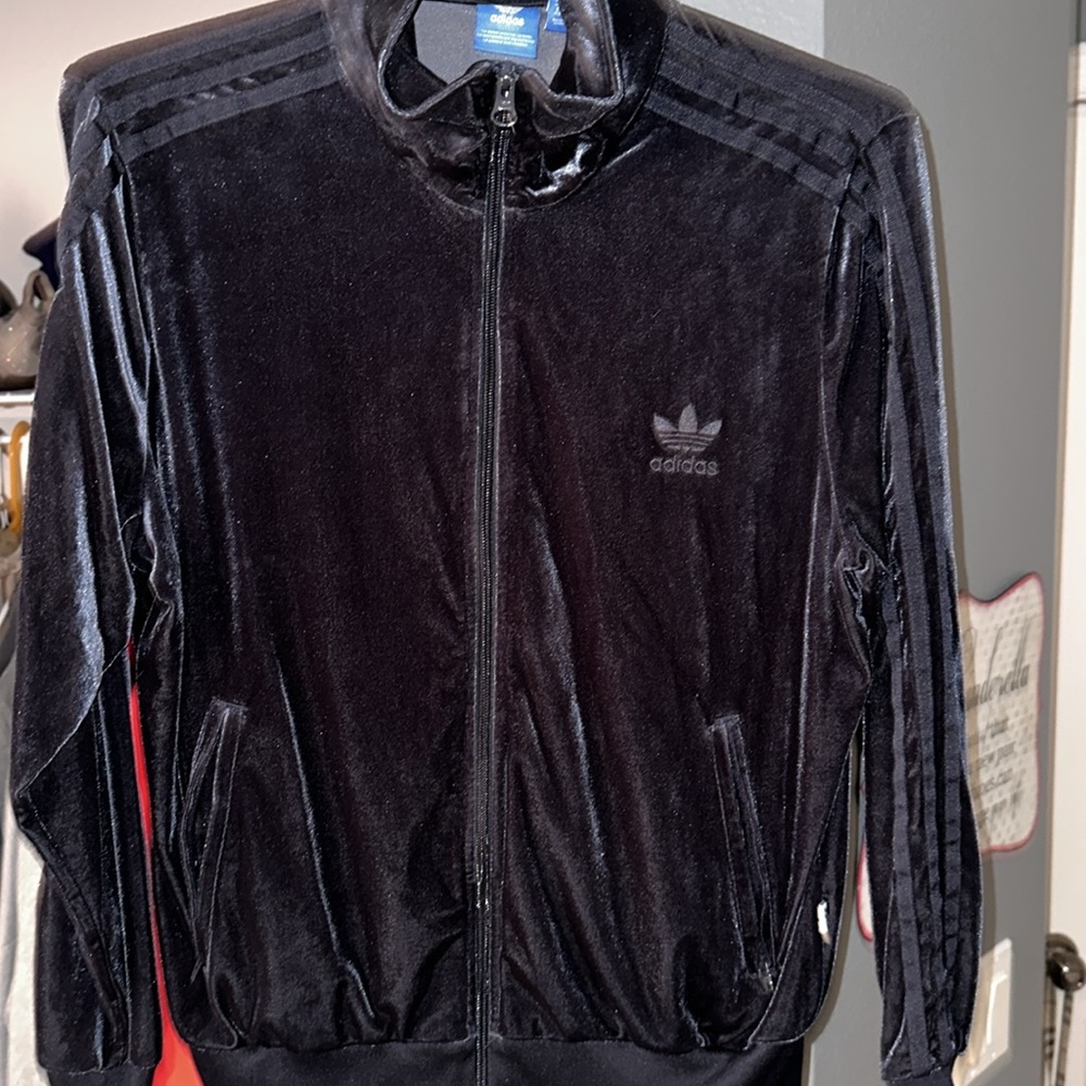 Velvet dark blue adidas women’s jacket  size large. Only warn 1. - Picture 3 of 10